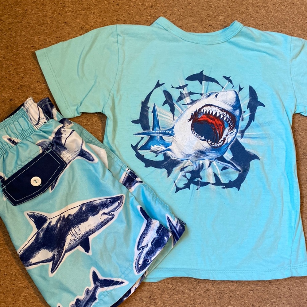 Shark swim shorts & tee